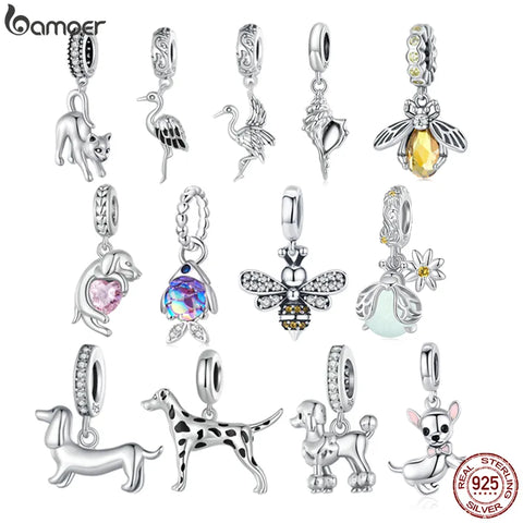 Bamoer 925 Sterling Silver Vivid Cat Pendant Charms Cute Animal Charms for Women Girls Bracelet & Bangle DIY Fine Jewelry