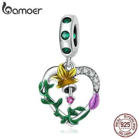 Bamoer 925 Sterling Silver Butterfly & Flower Sapcer Beads fit for Women Bracelet & Bangle Spring Collection Charms Fine Jewelry