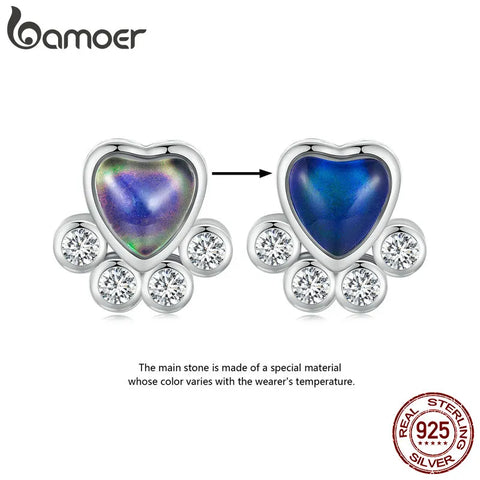 Bamoer 925 Sterling Silver Emotion Stone Beads Cute Pet Paw Charms for Women Girls Bracelet & Bangle DIY Fine Jewelry