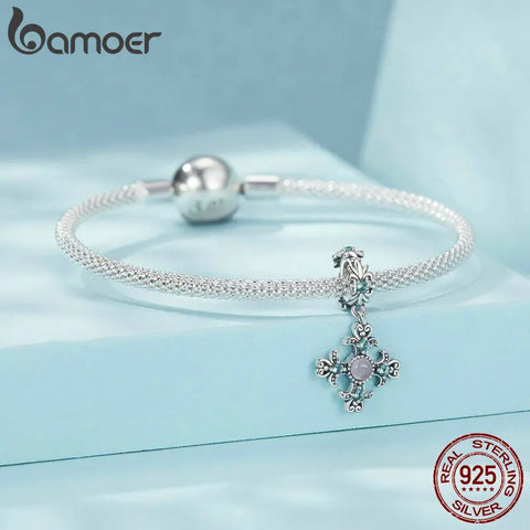 BAMOER Iris Cross Charm for Women 925 Sterling Silver Cross Pendant Flower Initial Pendant fit Charm Bracelet Christmas DIY