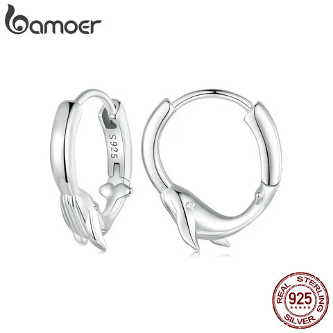 BAMOER Whale Hoop Earrings for Women 925 Sterling Silver Animal Huggie Hoop Earrings Jewelry Gifts for Sensitive Ears
