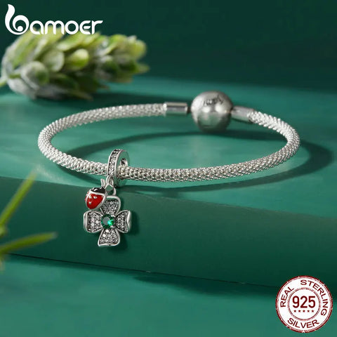 Bamoer 925 Sterling Silver Wing Heart Series Guard of Love Moonstone Charms for Women Original Bracelet Fine Jewelry BSC867