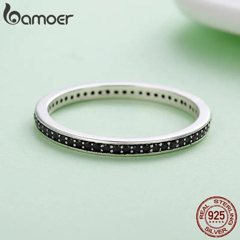BAMOER Authentic 925 Sterling Silver Dazzling CZ Stackable Rings for Women Wedding Jewelry Mother Gift SCR114