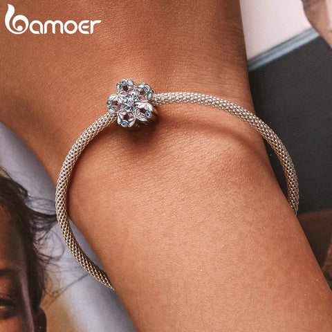 Bamoer 925 Sterling Silver Delicate Butterfly Charm fit for Silver Snake Bracelet & Bangle Simple Flower Beads Fine Jewelry