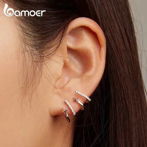 Bamoer 925 Silver Needle Multi-layer Zircon Stud Earrings Simple Star Earrings for Women Original Design Fine Jewelry YIE223