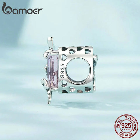BAMOER 925 Sterling Silver Animal Pendant Beads, Butterfly CZ Charms Compatible with Women's Bracelet SCC2679