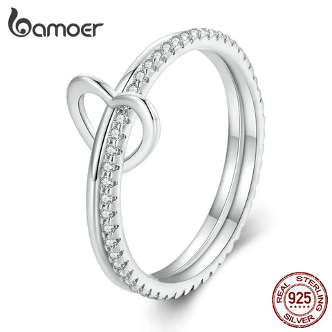 Bamoer 925 Sterling Silver Doule Layer Stackable Ring Heart Buckle Eternity Band for Women Valentine's Day Gift Fine Jewelry