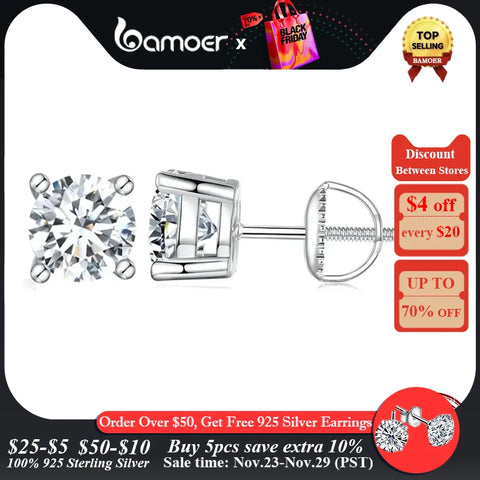 BAMOER Moissanite Earrings for Women Solid 925 Sterling Silver Heart Prong 2CTW D VVS1 Lab Diamonds Sparkling Wedding Jewelry