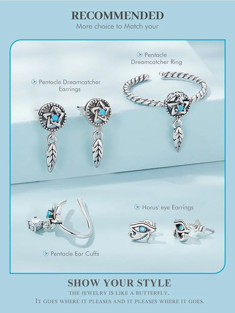BAMOER Mono-Earring 925 Silver Clip DreamCatcher Hollow Evil Eye Turquoise Delicate Simple Hypoallergenic Ear Jewelry Gift