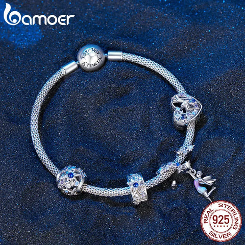 Bamoer 925 Sterling Silver Day and Night Elf Charm Heart-Shaped Beads Fit Women Original Bracelets DIY Fine Jewelry
