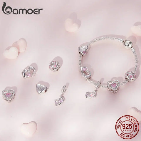 Bamoer 925 Sterling Silver Baby Footprint Pendant Charms Heart of Eternity Bead for Women Bracelet Necklace Mother's Day Gift