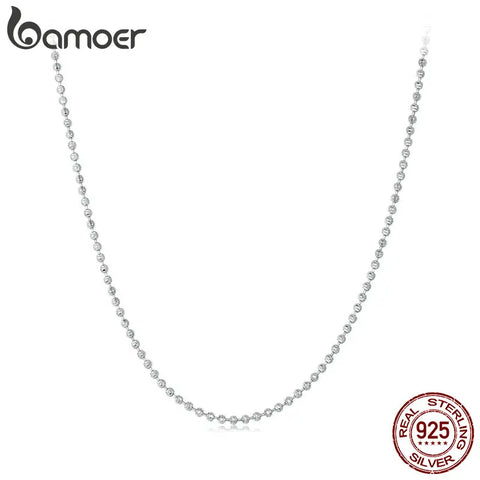 BAMOER 925 Sterling Silver Bead Ball Chain Necklace, Solid Silver Strand Chain Necklace for Women BSA004