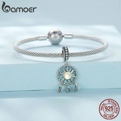 Bamoer 925 Sterling Silver Dream Catcher Pendant Charms Sun Beads for Women Original Bracelet and Necklace Fine Jewelry