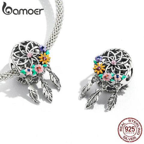 BAMOER Dreamcatcher Pendant 925 Sterling Silver Butterfly Charm fit Women Original Bracelet Shining Fairy Charms Fine Jewelry