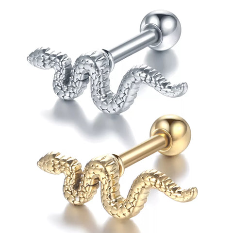 1Pc Surgical Steel Snake Tragus Piercing Earring Cross Cartilage Piercing Stud Helix Jewelry Conch Rook Lobe Earring Labret Stud