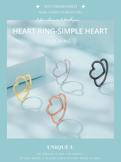 BAMOER Sterling Silver 925 Simple Minimalist Heart Finger Rings for Women Wedding Engagement Statement Jewelry SCR641