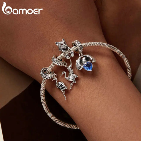 Bamoer 925 Sterling Silver Vivid Lynx Charms Cat Beads for Women Bracelet & Necklace Making Fine Jewelry SCC2633