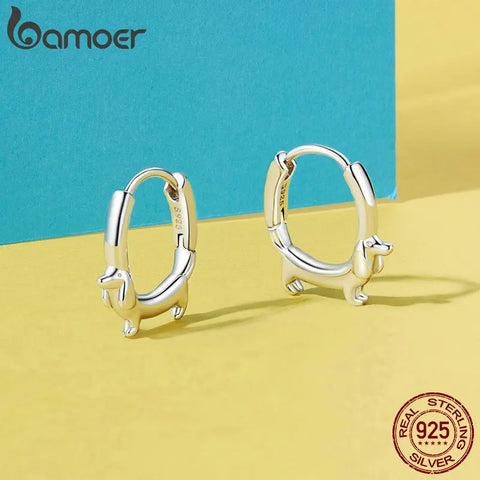BAMOER Dachshund Hoop Earrings for Women 925 Sterli Sterling Silver Animal Huggie Hoop Earrings Jewelry Gifts for Sensitive Ears