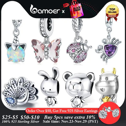 bamoer Enamel Retro Peacock Series Charm fit Original Bracelets & Bangle 925 Sterling Silver Fine Jewelry SCC1558