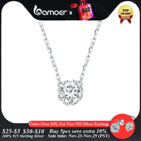 Bamoer Gorgeous Shiny Choker 100% 925 Sterling Silver Geometric Cut Sparkling Zircon Pendant Necklace Wedding Jewelry 17.7″