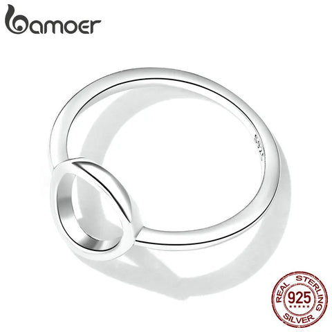 bamoer Sterling Silver 925 Simple Fashion Circle Finger Rings for Women Statement Ring