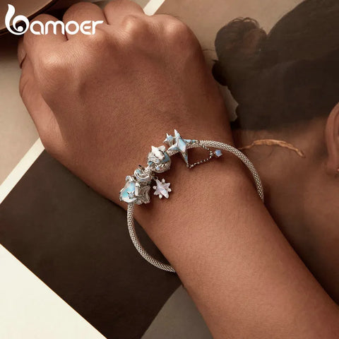 BAMOER 925 Sterling Silver the Milky Way Charm Beads Sparkling Starry Sky Dangle Fit Original Charm Bracelet Jewelry Accessories