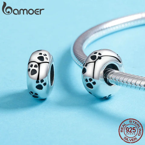 BAMOER Authentic 925 Sterling Silver Dog Animal Footprint Cat Heart LOVE Spacer Charm Fit  Bracelet DIY Original SCC594