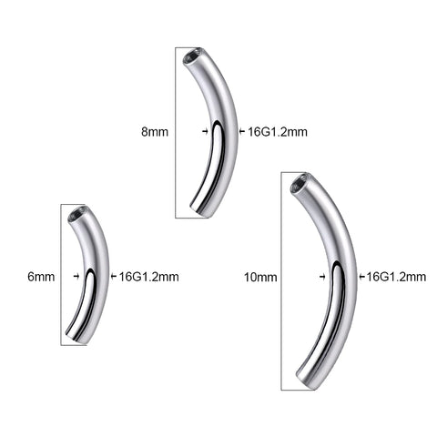 10Pcs/set G23 Titanium Internally Threaded Curved Bar Parts for Eyebrow Navel Ring Barbell Post Only Replacements Accessories