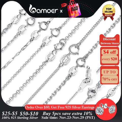 BAMOER Classic Basic Chain 100% 925 Sterling Silver Lobster Clasp Adjustable Necklace Chain Fashion Jewelry for Women