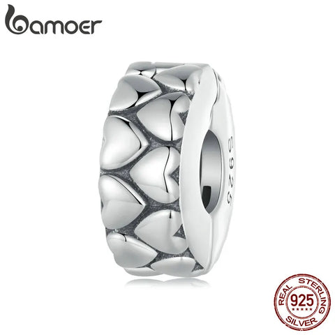Bamoer 925 Sterling Silver Retro Heart Pattern Stopper Beads for Women Bracelet & Bangle DIY Fine Jewelry Accessories