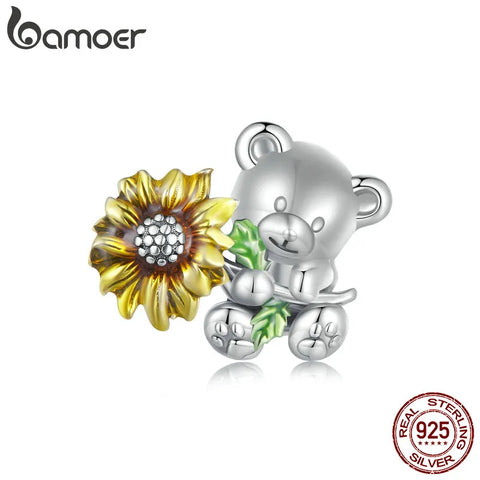 Bamoer 925 Sterling Silver Animal Charm Beads for Charm Bracelet Sunshine Bear DIY Jewelry Accessories SCC2560