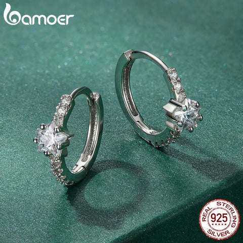 Bamoer Authentic 925 Sterling Silver Star Zircon Ear Clips for Women Heart Cubic Stone Ear Buckles Fine Jewelry Wedding Gift