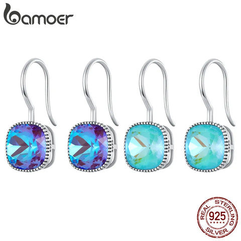 Bamoer Mocha Fluorescent Hook Earrings 925 Sterling Silver Big Purple Stone Hook Earrings for Women Fine Jewerly Engagement Gift