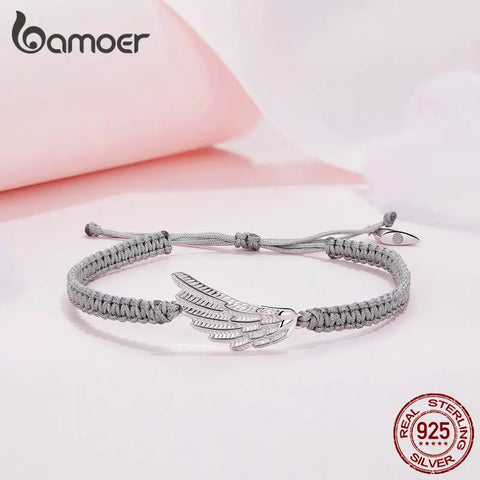 Bamoer 925 Sterling Silver Angel and Demon Lovers' Rope Bracelet for Women Anniversary Valentine's Day Gift Fine Jewelry BSB105