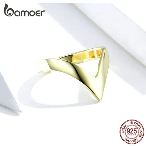 BAMOER Authentic 925 Sterling Silver Wave Geometric Love Adjustable Finger Rings for Women Wedding Engagement Jewelry SCR470