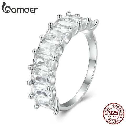 Bamoer 925 Sterling Silver Luxury Shiny Square Zircon Ring for Women Wedding Engagement Gift Fine Jewelry BSR409