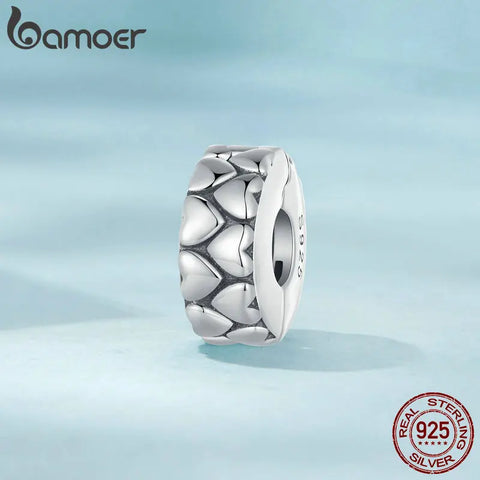Bamoer 925 Sterling Silver Retro Heart Pattern Stopper Beads for Women Bracelet & Bangle DIY Fine Jewelry Accessories