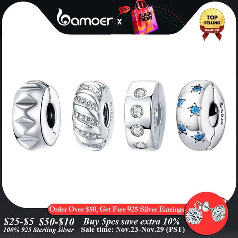 bamoer Stopper Charm 925 Sterling Silver Gear Bead fit Original Brand DIY Bracelet Jewelry Accessories SCC1780