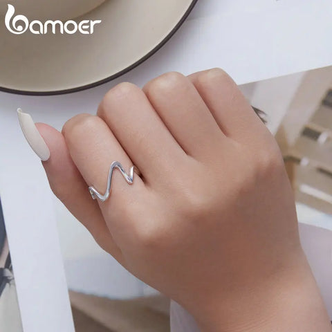 Bamoer New 925 Sterling Silver Minimalism Simple Ring for Women Fine Jewelry Fashion Statement Band