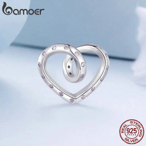 Bamoer 925 Sterling Silver Twisted Heart Charms Infinite Love Beads for Women Bracelet & Bangle DIY Fine Jewelry