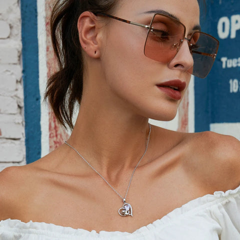 Bamoer Authentic Green CZ Snake Pendant Necklace Cat Unicorn Geometric Heart Neck Chain for Women Birthday Gift Fine Jewelry