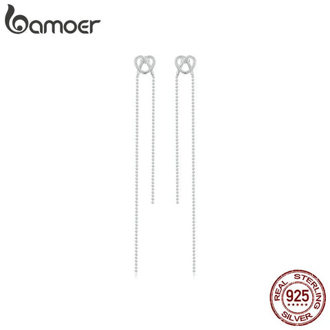 Bamoer 925 Sterling Silver Long Tassel Stud Earrings Heart-shaped Earrings for Women Party Gift Fine Jewelry SCE1666