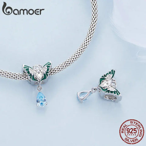 Bamoer 925 Sterling Silver Butterfly Charms Angel Pendant fit for DIY Making Bracelet & Bangle Fine Jewelry Glass Stone Beads