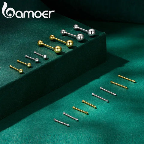 BAMOER 925 Sterling Silver Keep Ear Piercing 999 Silver Ball Stud Earrings For Women (cannot open)