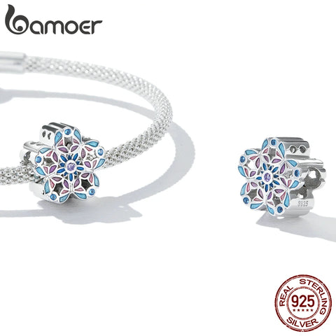 Bamoer 925 Sterling Silver Delicate Butterfly Charm fit for Silver Snake Bracelet & Bangle Simple Flower Beads Fine Jewelry