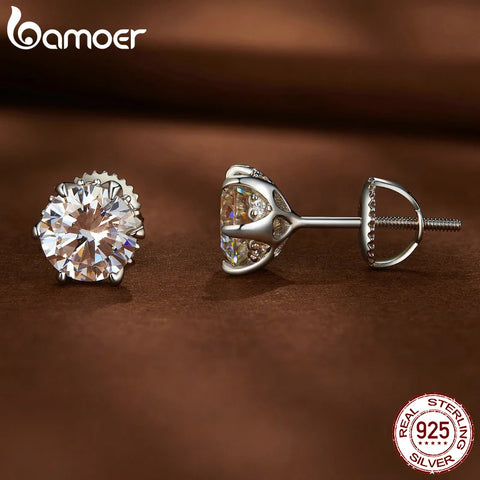 Bamoer 1.0 CT Moissanite Stud Earrings Heart Prong Lab Diamond Earrings for Women 925 Sterling Silver for Engagement Wedding