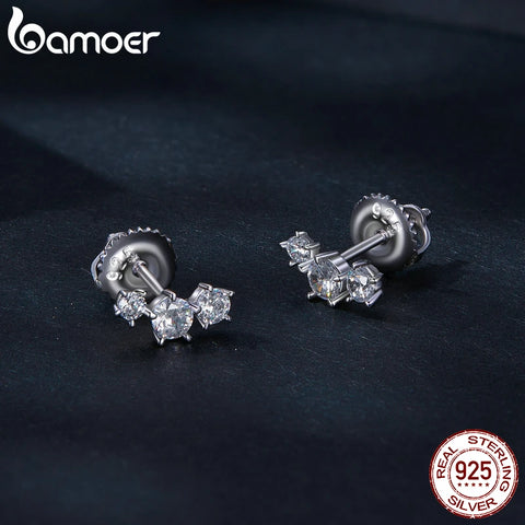 Bamoer S925 Sterling Silver Moissanite Starry Stud Earrings Star Earrings for Women Engagement Wedding Fine Jewelry Gift MSE034