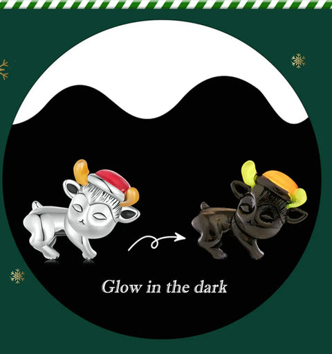 Bamoer 925 Sterling Silver Luminous Elk Charms Deer Beads for Women Bracelet & Bangle DIY Christmas Gift Fine Jewelry