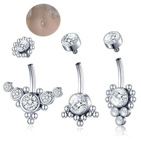 1Pc Stainless Steel Navel Belly Ring Internally Threaded Crystal Ball Belly Button Ring Sexy Women Body Piercing Jewelry 14G