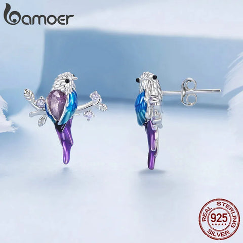 BAMOER Bird Earrings for Women 925 Sterling Silver Cute Animal Dangle Stud Earrings Jewelry Gifts for her